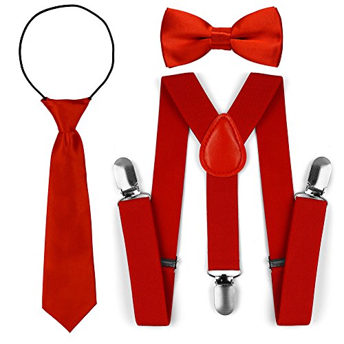 Juego de corbata para corbata de lazo de tirantes elásticos ajustables para niños (rojo)