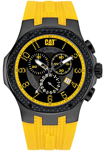 CAT Navigo Carbon Chrono Men's Quartz Watch with Black Dial Analogue Display and Yellow Silicone Strap A5.163.27.117