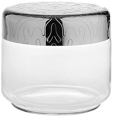 Alessi Mw21/50 Dressed Pot Hermétique en Verre, Couvercle en Acier Inoxydable 18/10 Brillant avec Décoration en Relief