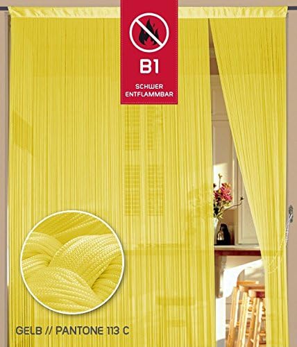 Thread Curtain 150 cm X 300 cm Yellow in B1 Low Flame