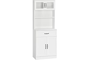 HOMCOM Alacena de Cocina Mueble Buffet de Cocina con 4 Puertas Cajón y Estantes Ajustables para Salón Comedor Estilo Moderno 60x38x161 cm Blanco