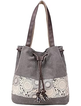 Qearly Grosse Spitze Leinwand Beuteltasche Damen Umhaengetasche Handtasche Mit Kordelzug