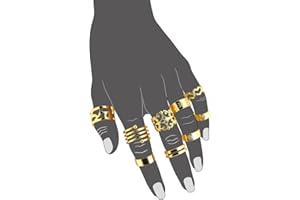U7 Set di Anello Knuckle Bohémien Donna Regolabile, Gioiello alla Moda Vintage, Acciaio Inossidabile/Placcato Oro, Confezione Regalo per Compleanno, Varie Misure, Argento Nero Oro Rosa