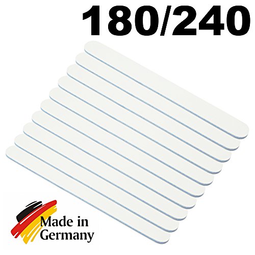 10x Profi Nagelfeile weiss gerade Form – Körnung 180/240 – Kern blau - 2