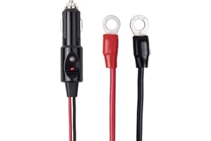 YCIND 12AWG 30A Car Cigarette Lighter Male Plug to O Ring Terminal Connector 12V-24V Cable, Quick Disconnect Eyelet Terminal Harness Extension Charge Cord, Safety Fuse 30A 3FT 0.95M