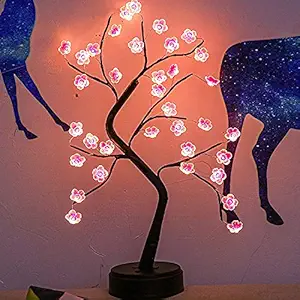 Lucario LED Cherry Blossom Tree Light with Timer - Battery Operated LED Lighted Flower Table Top - Lighted Bonsai Tree Table Lamp Modern Home Decor - Tree Centerpieces Indoor Decor (LK-04)