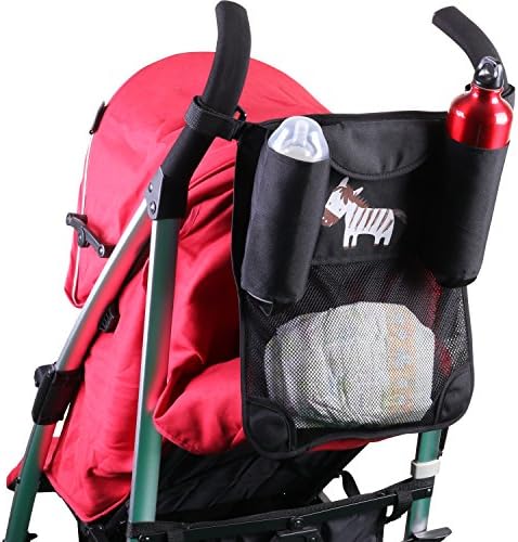 Stroller Organizer, Fushop Jogging Stroller Organizer for All Strollers, Two Cup Holders, Lightweight Stroller Net Bags Hold Large Storage(Black)