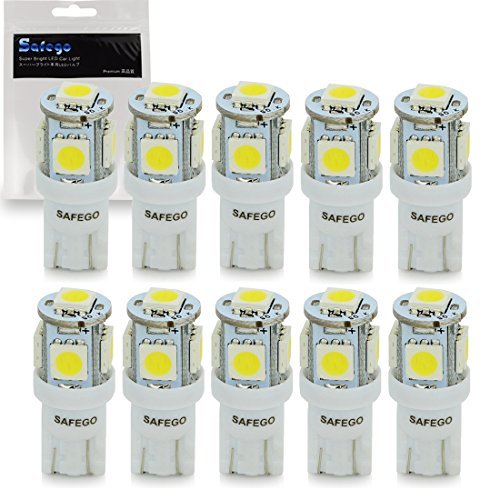Safego 10x T10 W5W LED Bombillas exteriores 5 SMD 5050 Luz Coche trasera Lámpara Blanco Xenon Luz de interior 194 168 T10 Wedge Lampara para Coches luces de la matrícula luces laterales 12V