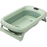 Maxi-Cosi Indigo Folding Baby Bathtub, 0-4 Years, Sage Green | Spacious Toddler Bathtub, Built-in HighSense Thermometer, Non-