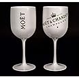 Set of 2 Moet & Chandon Ice Imperial Champagne White Gold Lettering Acrylic Goblets Glasses