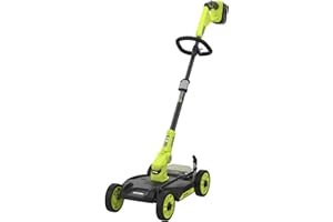 RYOBI Tondeuse/Coupe-Bordures sans Fil 18V One+ RY18LMC30A-120 – Largeur 30cm, 1 Batterie 2.0Ah + Chargeur, Autonomie 10min, Bac 30L, Idéale Petits Jardins