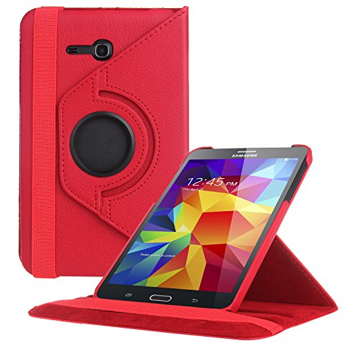 EnGive 360° Drehbares Ledertasche Schutzhülle Leder Tasche Samsung Galaxy Tab 3 7.0 Lite T110 T111 (7 Zoll) Hülle (Samsung Galaxy Tab 3 7.0 Lite, Rot)