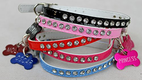 Lovely-Posh-Diamante-Bling-Jeweled-Studded-Chiwawa-Small-Dog-Puppy-Leather-Collar-Engraved-Double-Sided-Bone-Dog-Tag
