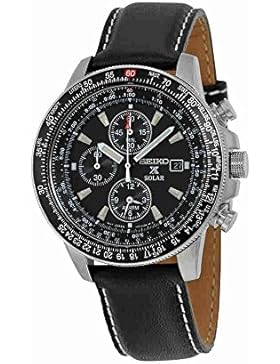 Seiko Herren-Armbanduhr XL Solar Chronograph Quarz Leder SSC009P3