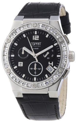 Esprit Damen-Armbanduhr Pherousa black Chronograph Quarz Leder EL101822F02