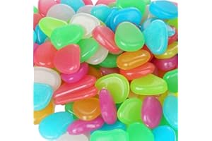JAMTECH Florescent Glowing Stones Garden Pebbles Rocks Indoor Outdoor Decor Luminous Stone for Walkways Driveway Yard Grass Fish Tank Halloween Decoration - 100PCS (Mix)