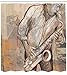 Produktbild Abakuhaus Duschvorhang, Jazz Musik Spielender Alter Mann Saxofone Straßen Musik Gemalt Kunst Digital Druck Bild, Blickdicht aus Stoff inkl. 12 Ringen Umweltfreundlich Waschbar, 175 X 200 cm