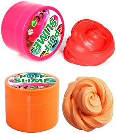 slime,slime kit, 7oz 2 pack, slime pots, red and orange putty floam slime with premium storage containers stretchy &amp; high quality soft scented non-sticky stress relief sensory play sludge safe non-toxic no-borax toys for kids and adults.