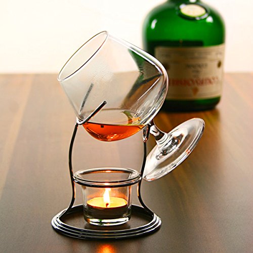 Deluxe-Cognac-Brandy-Wrmer-Set-inklusive-Brandy-Glas-Brandy-Wrm-Stnder-Teelicht-Teelichthalter-bardrinkstuff-Ballonglas-Schwenker-fr-Brandy-Cognac-Armagnac-oder-Calvados