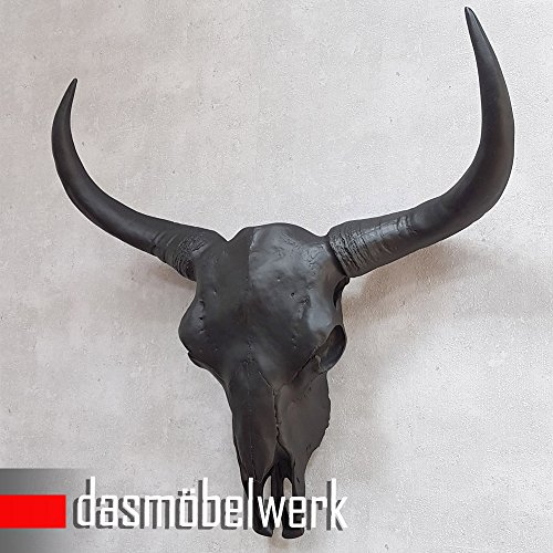 dasmöbelwerk XXL Deko Schädel Stierkopf Skulptur Geweih Stier Hörner Bulle Bullenschädel 69 cm Frostfest Garten in 12 Farben (Schwarz) - 2