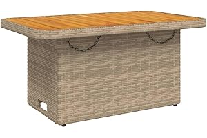 vidaXL Mesa de Jardín, Mesita de Centro, Mesa Auxiliar de Exterior, Mesa para Patio Terraza, Ratán Sintético Madera Maciza de Acacia Beige