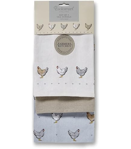 Cooksmart Hen House Lane Set di 3 utensili da cucina in bambù | Utensili da cucina in legno naturale | Utensili da cucina durevoli e leggeri | Design inciso con gallina in