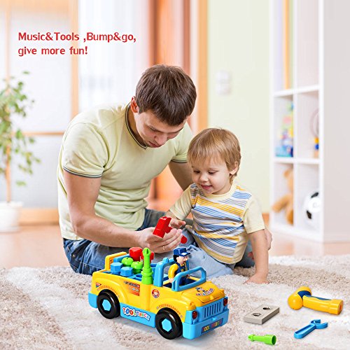 ACTRINIC Baby Spielzeug multifunktionale Konstruktion auseinander nehmen Spielzeug,Werkzeug Lastwagen für Kinder Spielzeug 3+mit Bohrmaschine und Elektrowerkzeuge für Montage,Musik /Beleuchtung – Bild 3