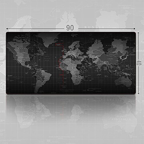 Befitery Mausunterlage Gaming-Maus-Pad Mauspad Schreibtischunterlage Rutschfeste Gummiunterseite Sicher und ungiftig MausPad Weltkarte(40x90x0.2cm) (Silber) - 2