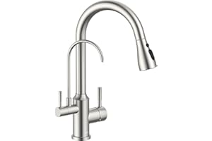 APPASO 3-drożny kran kuchenny bez filtra wody, bateria mieszająca 3 w 1, do filtra wody, szczotkowana armatura obrotowa o 360°, armatura kuchenna, kran do wody pitnej z wyciąganą słuchawką prysznicową