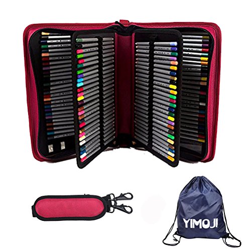 Yimoji Federmäppchen, Etui, PU-Leder, großes Fassungsvermögen für 160 Stifte, für Kunst und Malerei rot