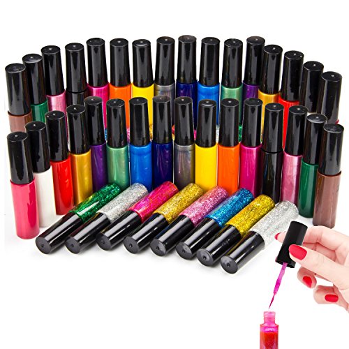 Elifestore christmas gift Prime Set of 24 Assorted Colours Nail Polish Nail Art Varnish Liner Brush Painting Pen Kit, Neons and Glitter Party Shades