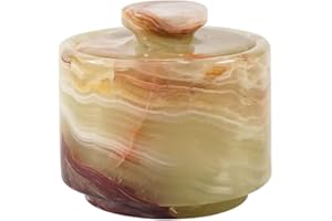 MARBLOUS KRAFTS Stylish Marble Sugar Dispenser 3.5 oz Salt Cellar, Salt Container and Marble décor 3" X 3" Kitchen décor and Salt Pepper Bowls Salt Dispenser (Green Onyx)