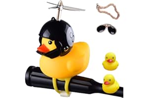 ACEDOAMARE Duck Bike Bell, Cute Rubber Yellow Duck Bicycle Accessories with LED Light Propeller Helmet Squeeze Horns for Cycling Motorcycle Car Handlebar Bicycle