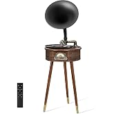 Coverzone Vintage Dik Gramofon Plak &Ccedil;alar &ndash; Bluetooth 4.2, USB Oynatma, FM Radyo, Dijital Ekran, Uzaktan Kumandalı Ahşap G&ouml;vd