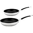 Meyer Non Stick Frying Pan Set of 2 - Stainless Steel Frying Pans Set 20 & 28cm, Induction Suitable, Dishwasher Safe, Soft Grip Heat Resistant Handles, Silver
