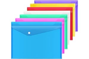 OJUSSA A4 Plastic Wallets 7PCS Folders Waterproof Plastic Wallet Transparent Colours with Button Storage and Organization Office Supplies