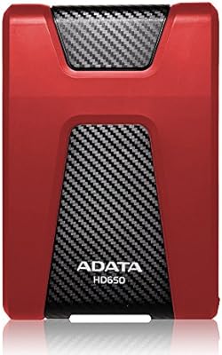 ADATA HD650 1TB Durable Shock Resistant External Hard Drive, Red