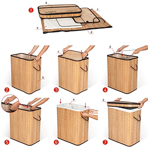 Tatkraft Find Großer Wäschekorb mit Deckel / Wäschetruhe mit 2 Fächern 105L Natur Bambus 52X32X63 cm - 4