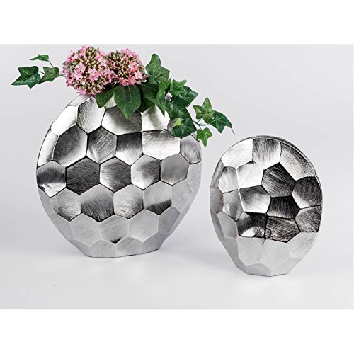 Alu Vase PALAZZO H. 30cm B. 30cm silber oval Metall Formano - 2