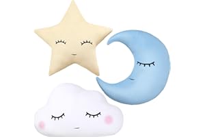 Chunful 3 Pcs Children Moon Star Cloud Cushion Soft Plush Cloud Shaped Pillow Stuffed Stars and Moon Nursery Decor Home Decor for Bedroom Crib Party Supplies