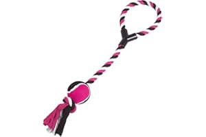 ANAMZ Dog Rope Toys Durable Rope Dog Tugger Toy with Tennis Ball on A Rope Dog Tug Toy - Dog Training Pet Chew Rope Interactive Washable Cotton Toy - Pack of 1 Assorted Colour