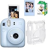 Instax Mini 12 Fotoğraf Makinesi-20li Film-Şeffaf Pleksi Kılıf ve Fotoğraf &Ccedil;er&ccedil;evesi Seti 1 Mavi
