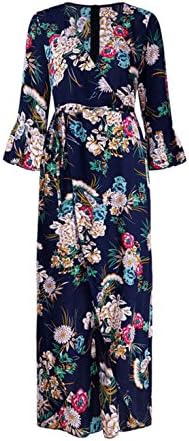 PFSYR Ladies Long Skirts, 2018 Fashion, Summer, Horn Shape Sleeves, Long Skirts, Human Cotton Printed Dresses, Thin Fabrics (Blue, XS)