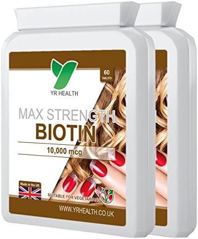 Biotin Hair, Nail &amp; Skin Supplement | 10,000mcg High Strength | Letter Box Friendly Flat Postal Bottle | Veggie Tablets (Suitable For Vegetarians &amp; Vegans) | Made in the UK | Available in 60, 120 &amp; 180 Tablet Packs
