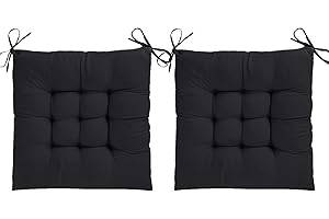 AOSCTELF Seat Pads for Dining Chairs Set of 2, Comfortable 38 x 38cm Chair Cushions with Ties, Dinning Chair Cushions Pad for Dinning Room Kitchen Garden Office Patio - Black