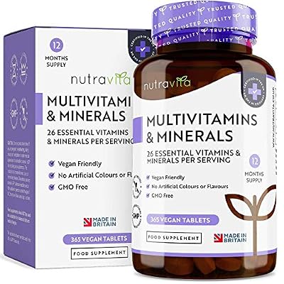Nutravita Multivitamines et minéraux | 365 comprimés Végan (1 and'approvisionnement) avec 26 vitamines et minéraux essentiels | Comprimés pour hommes et femmes | Fabriqué au Royaume-Uni par Nutravita