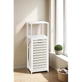Digithome Bambu Beyaz Mat Lake Kirli Sepetli 2 Raflı Banyo D&uuml;zenleyici &Ccedil;amaşır Sepeti DB-0020