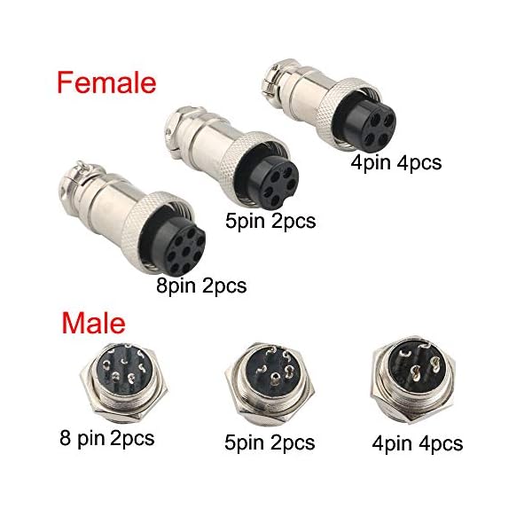 RUNCCI 24Pcs Luftfahrt-Stecker16 MM Gewinde 4 Pin×8,5 Pin×4,8 Pin ×4 Männlich Weiblich Panel Metall Luftfahrt Draht Stecker + 8Stück Gummi Schutzkappe – Bild 3
