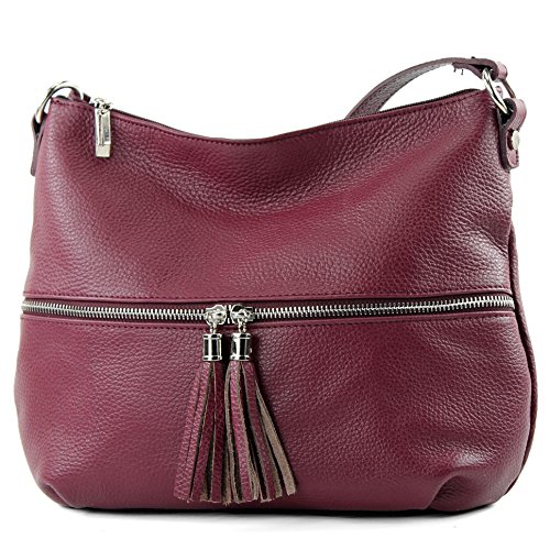 modamoda de - Ital Umhänge- / cuir sac à bandoulière T159, Couleur:Bordeaux