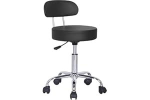 FENIXSHOP24 Sgabello estetista con rotelle e schienale girevole a 360°, sedia a rotelle, altezza regolabile, ottimo anche per ufficio - Nero-COD 006